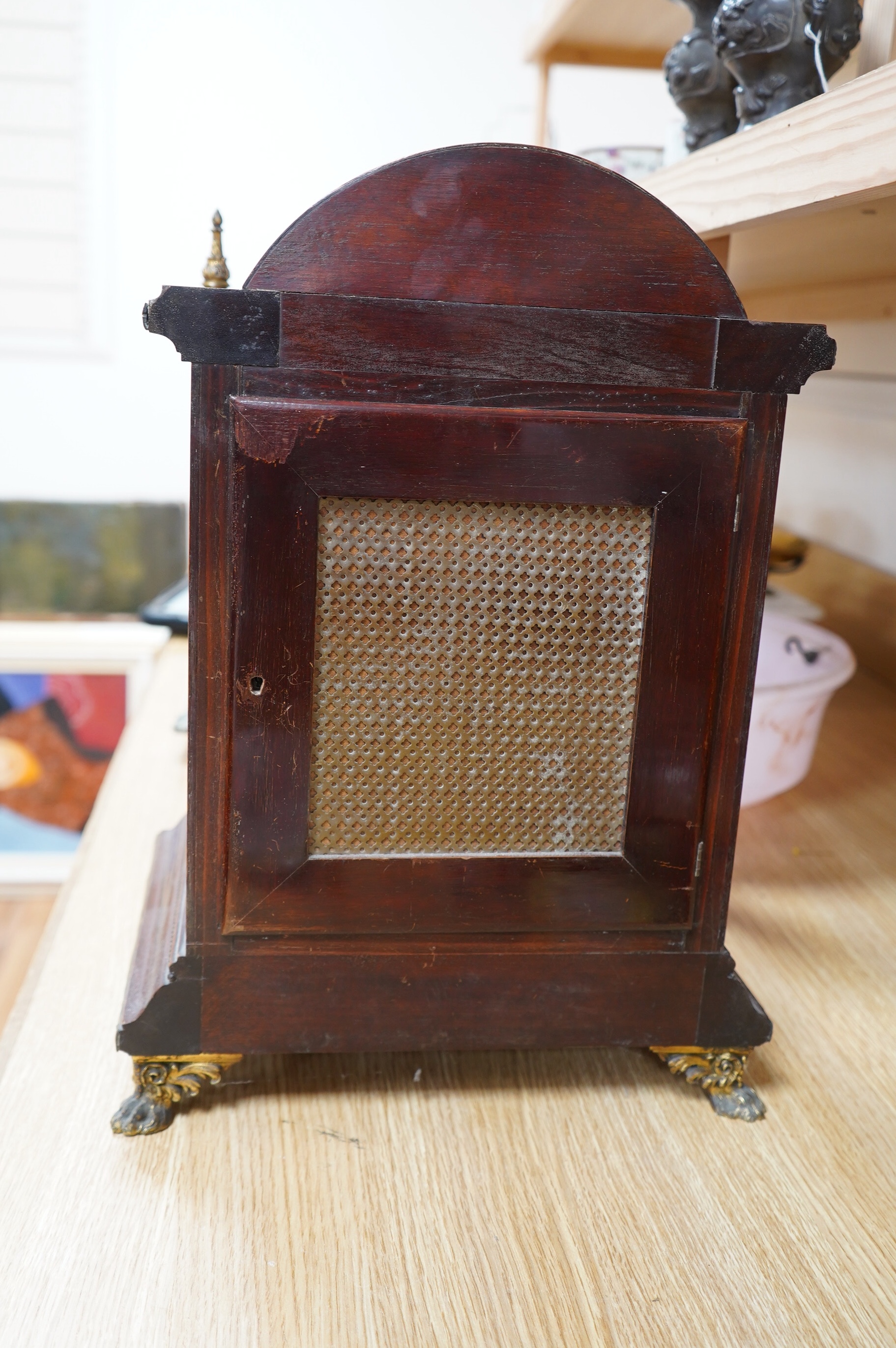 A W&H mahogany three train bracket clock, keys and pendulum, 44cm. Condition - fair to good, not tested